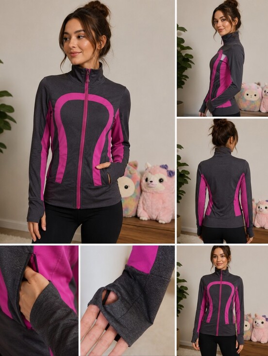 lululemon athletica Tops - Size 8 Purple and Gray Sweater with Stand-Up Collar
